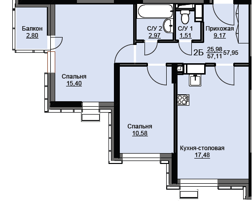 Продажа 2-комнатной квартиры 58 м², 5/17 этаж