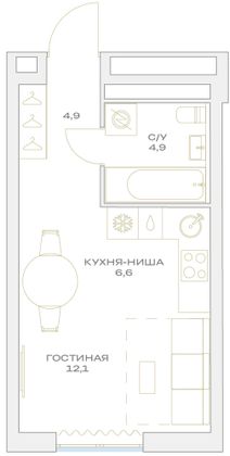 Продажа квартиры-студии 28,5 м², 9/23 этаж