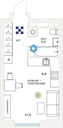 Продажа квартиры-студии 28,5 м², 9/23 этаж