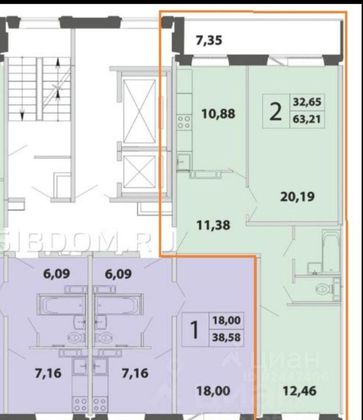 Продажа 2-комнатной квартиры 59,6 м², 8/17 этаж