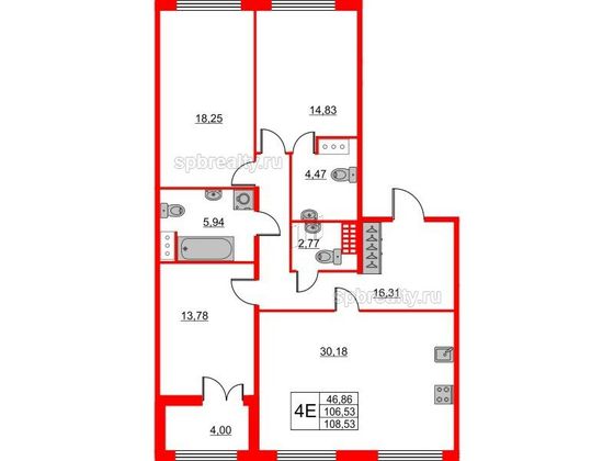 Продажа 3-комнатной квартиры 106,5 м², 5/9 этаж