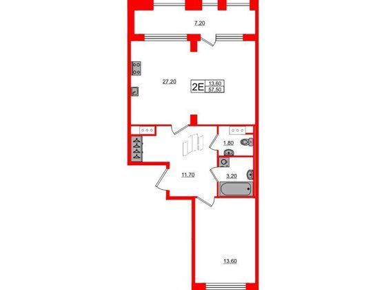 Продажа 1-комнатной квартиры 57,5 м², 4/10 этаж