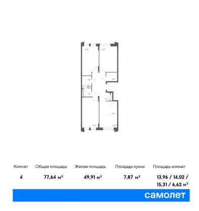 77,6 м², 3-комн. квартира, 1/8 этаж