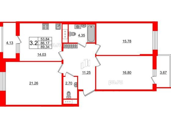 Продажа 3-комнатной квартиры 86,2 м², 2/12 этаж