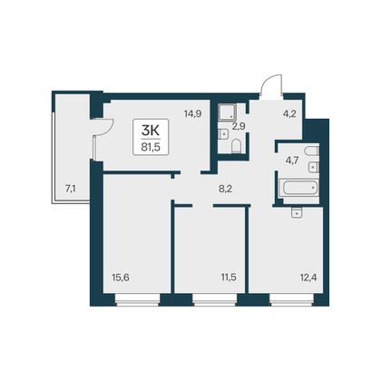 81,5 м², 3-комн. квартира, 2/21 этаж