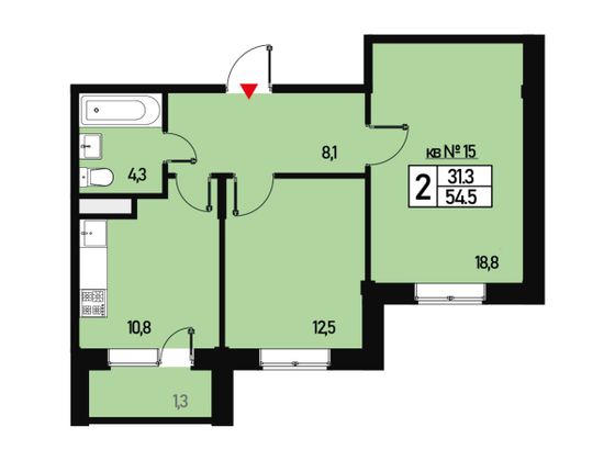 Продажа 2-комнатной квартиры 54 м², 3/3 этаж