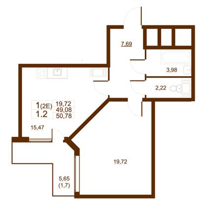 Продажа 1-комнатной квартиры 50,8 м², 2/11 этаж