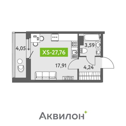 27,4 м², студия, 5/13 этаж