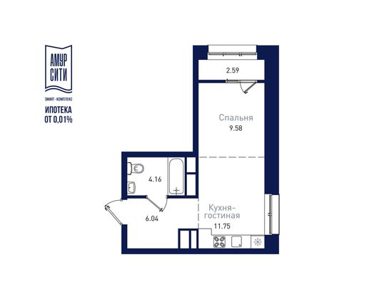 34,4 м², 1-комн. квартира, 5/19 этаж