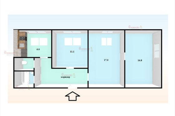 Продажа 3-комнатной квартиры 63 м², 1/4 этаж