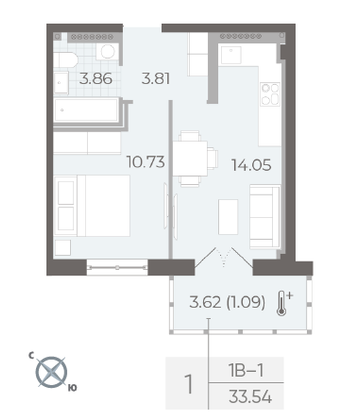 Продажа 1-комнатной квартиры 33,5 м², 7/8 этаж