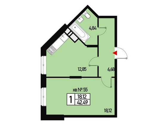 Продажа 1-комнатной квартиры 42 м², 1/3 этаж