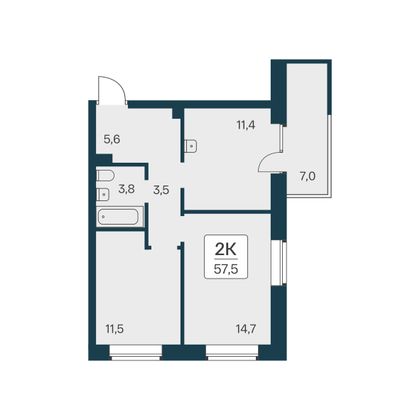 57,5 м², 2-комн. квартира, 3/21 этаж