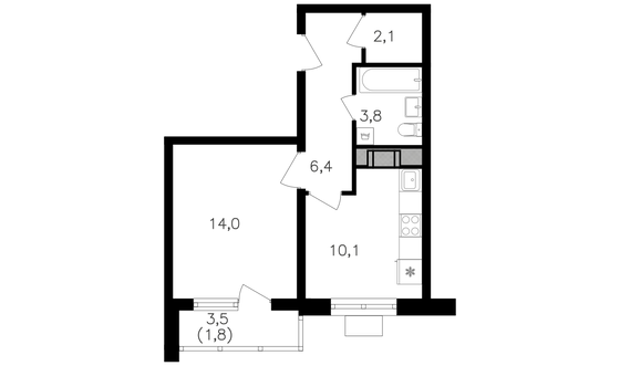 Продажа 1-комнатной квартиры 39 м², 21/25 этаж