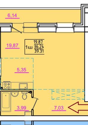 Продажа 1-комнатной квартиры 42 м², 1/3 этаж