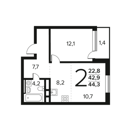 Продажа 2-комнатной квартиры 44,3 м², 3/11 этаж