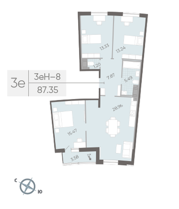Продажа 3-комнатной квартиры 87,3 м², 14/14 этаж