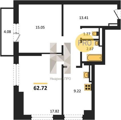 Продажа 2-комнатной квартиры 62,7 м², 25/27 этаж