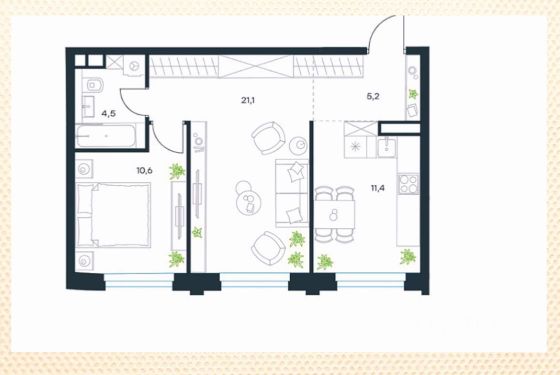 Продажа 2-комнатной квартиры 52,3 м², 4/26 этаж