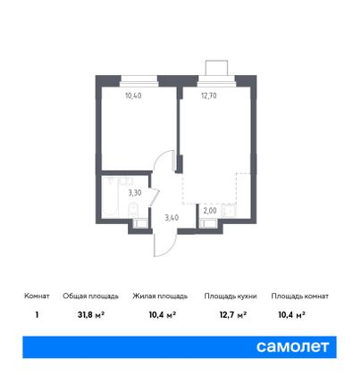 31,8 м², 1-комн. квартира, 16/17 этаж