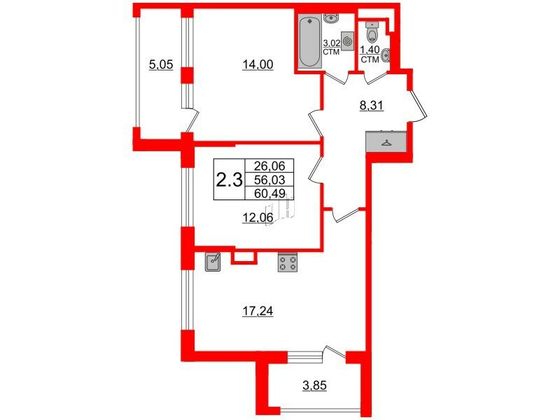 Продажа 2-комнатной квартиры 56 м², 2/4 этаж