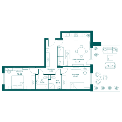 65,7 м², 3-комн. квартира, 1/5 этаж