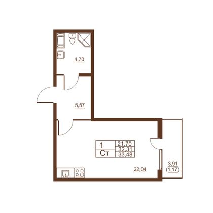 Продажа 1-комнатной квартиры 33,5 м², 10/11 этаж