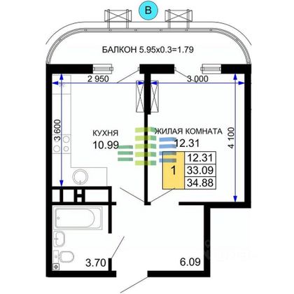Продажа 1-комнатной квартиры 35 м², 11/25 этаж