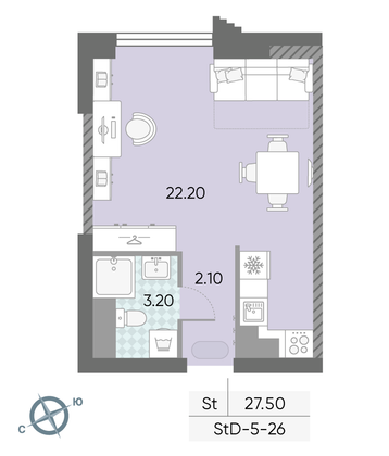 Продажа квартиры-студии 27,5 м², 26/58 этаж