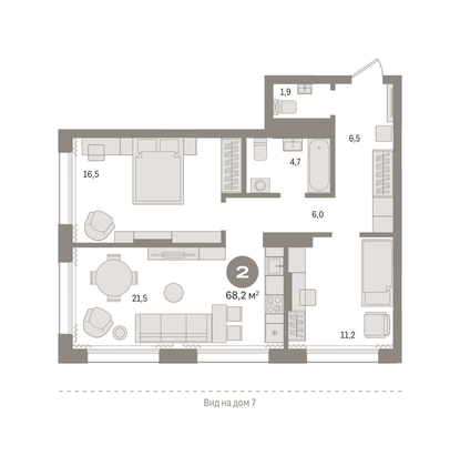 68,2 м², 2-комн. квартира, 2/17 этаж