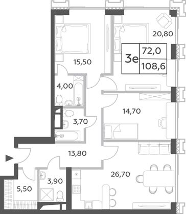 108,6 м², 4-комн. квартира, 33/52 этаж