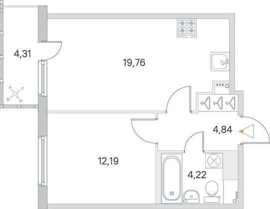 Продажа 1-комнатной квартиры 42,3 м², 2/8 этаж