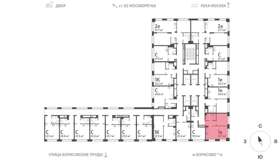 Продажа 1-комнатной квартиры 37,7 м², 2/30 этаж