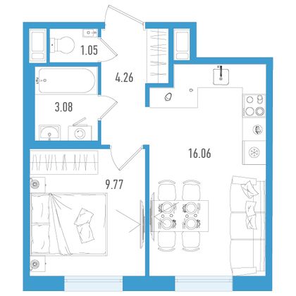 34,2 м², 1-комн. квартира, 5/7 этаж