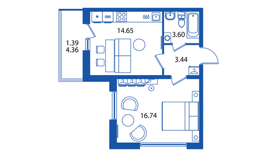 Продажа 1-комнатной квартиры 40 м², 2/13 этаж