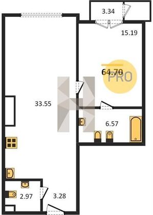 Продажа 1-комнатной квартиры 64,7 м², 2/9 этаж