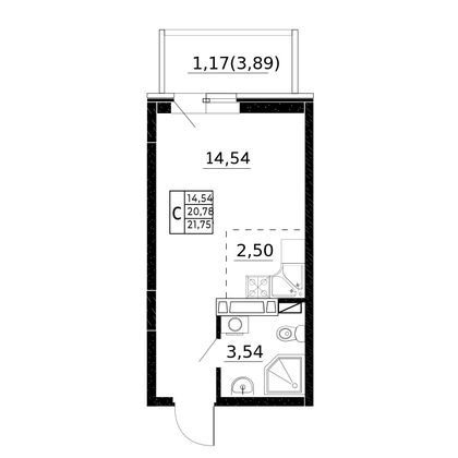 21,8 м², студия, 24/24 этаж