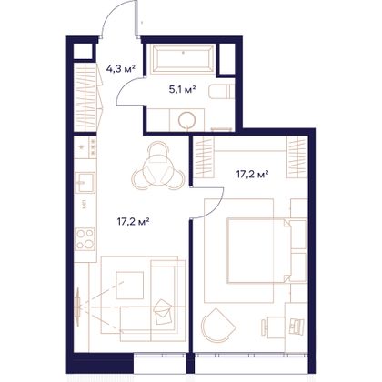 43,8 м², 1-комн. квартира, 2/23 этаж