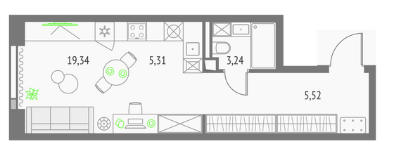 Продажа квартиры-студии 33,4 м², 13/19 этаж