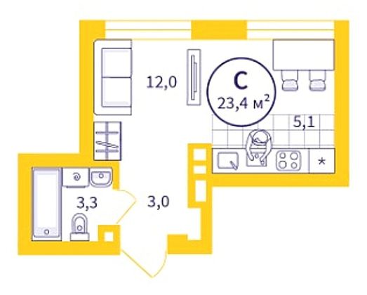 Продажа квартиры-студии 23,4 м², 2/32 этаж