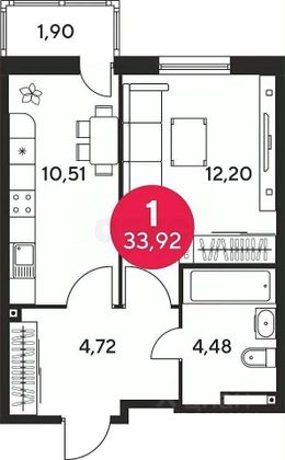Продажа 1-комнатной квартиры 33,5 м², 24/25 этаж