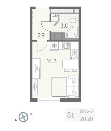 Продажа квартиры-студии 20,2 м², 3/25 этаж
