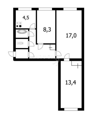 Продажа 3-комнатной квартиры 55 м², 2/10 этаж