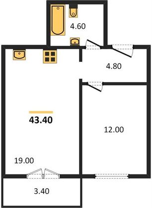 Продажа 1-комнатной квартиры 43,4 м², 4/4 этаж