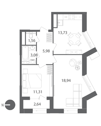 Продажа 2-комнатной квартиры 55,9 м², 3/22 этаж