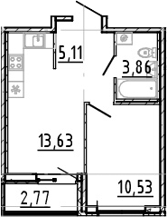 Продажа 1-комнатной квартиры 35,9 м², 4/22 этаж