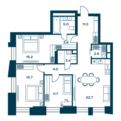 95,1 м², 3-комн. квартира, 14/21 этаж