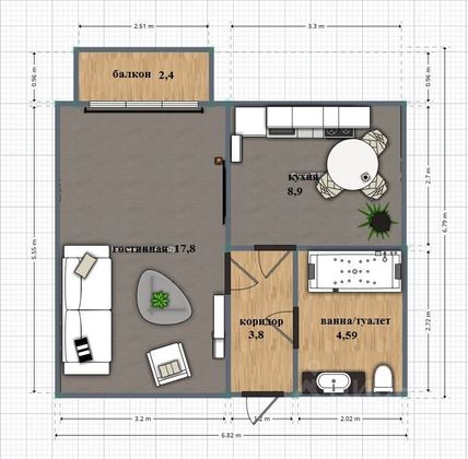 Продажа 1-комнатной квартиры 35,2 м², 3/4 этаж