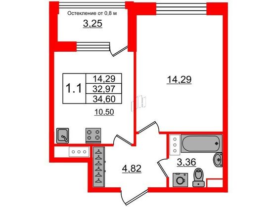 Продажа 1-комнатной квартиры 33 м², 3/9 этаж