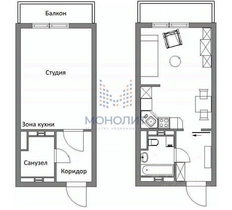 Продажа квартиры-студии 23,8 м², 9/17 этаж